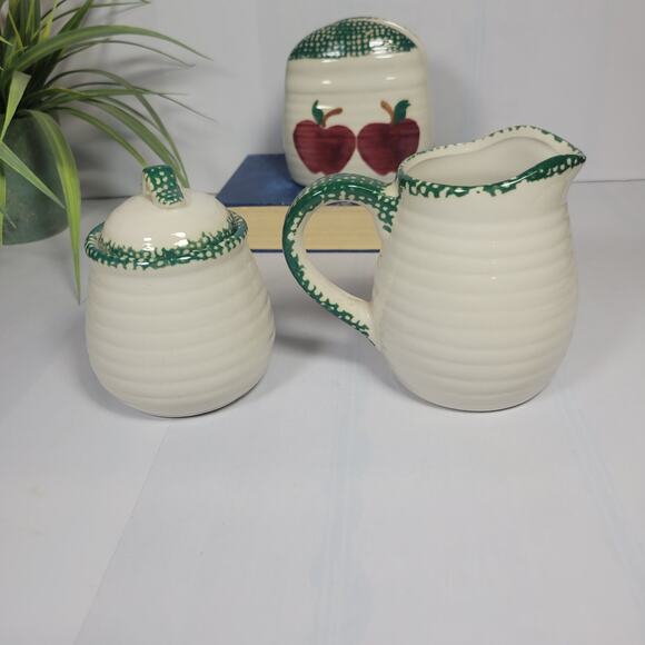 Vintage Alco Apple Garden Set Salt Pepper Shakers, Napkin Holder, Sugar Creamer - Picture 5 of 9